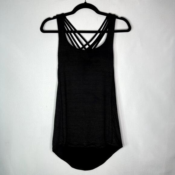 lululemon athletica Tops - Lululemon 2-in-1 Strappy Back Black Sports Bra Tank Top Black Womens Size 4
